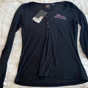 Black Henley cotton long sleeve Harley Davison - Brand new with tags